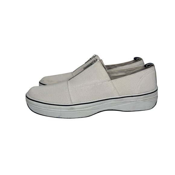 Vintage Square‎ Toe Keds White Canvas Slip-On Sneakers Zipper Detail Womens Size - Picture 5 of 8
